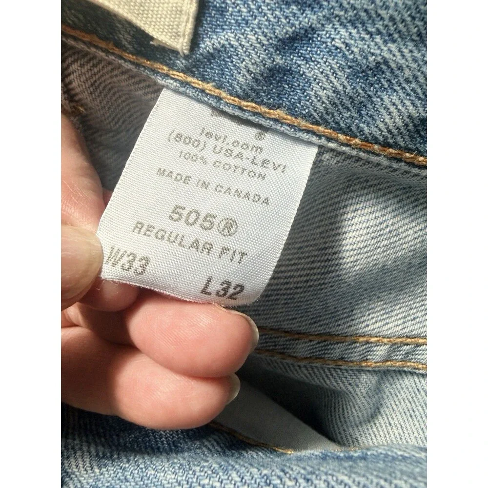 Levis 505 Regular Fit Straight Leg Jeans Light Wash Blue Mens 33x32 Vintage 90s